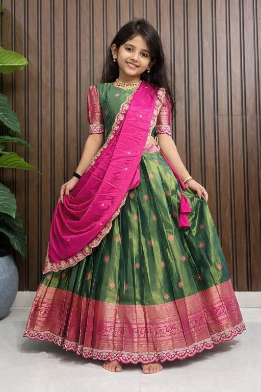 kids lehenga choli simmer silk Green Kids designer lehenga choli
